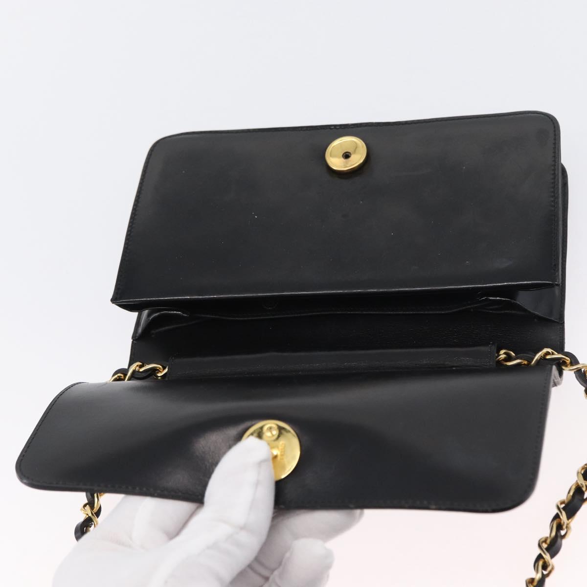 CHANEL Chain Shoulder Bag Patent leather Black Gold CC Auth BA10760