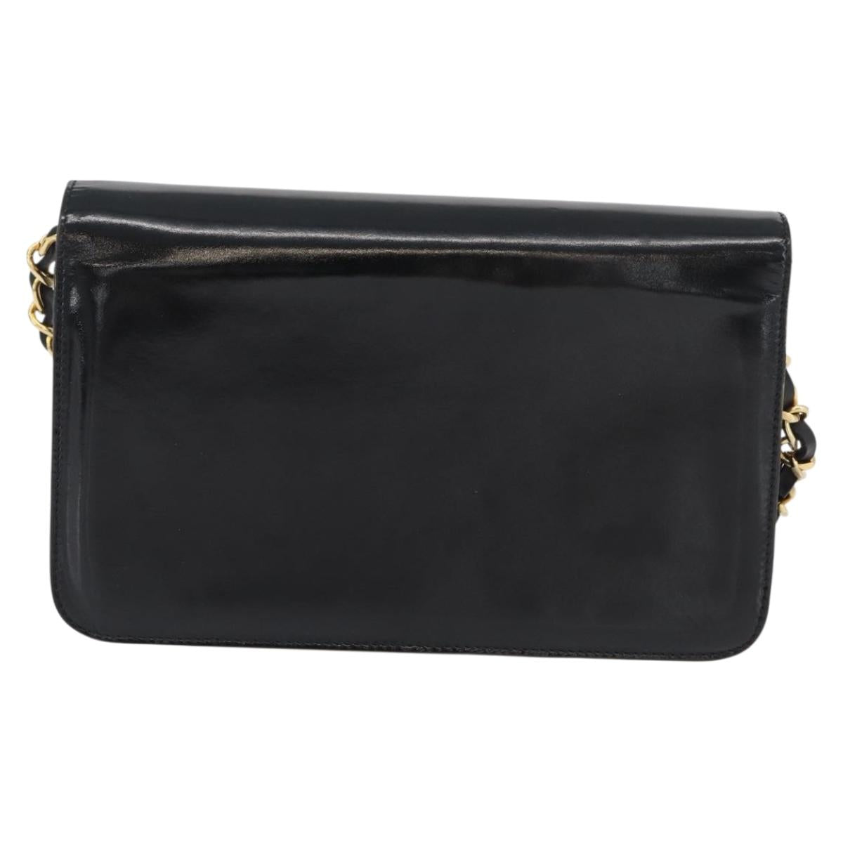 CHANEL Chain Shoulder Bag Patent leather Black Gold CC Auth BA10760