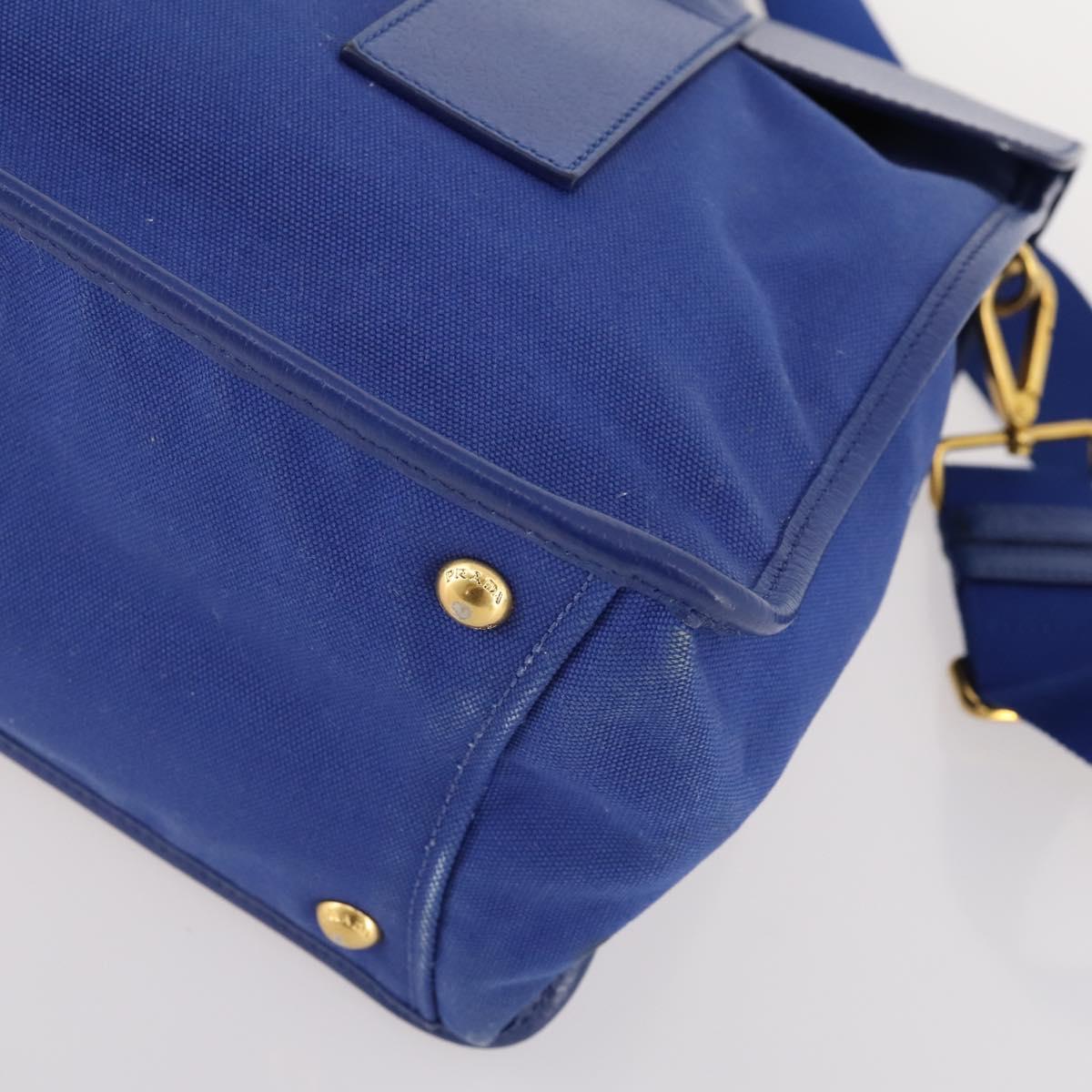 PRADA Hand Bag Leather Canvas 2way Blue Gold Auth BA10762