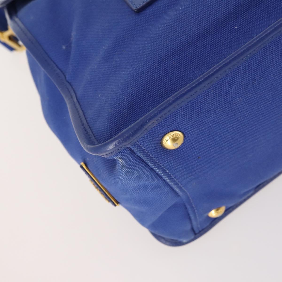 PRADA Hand Bag Leather Canvas 2way Blue Gold Auth BA10762