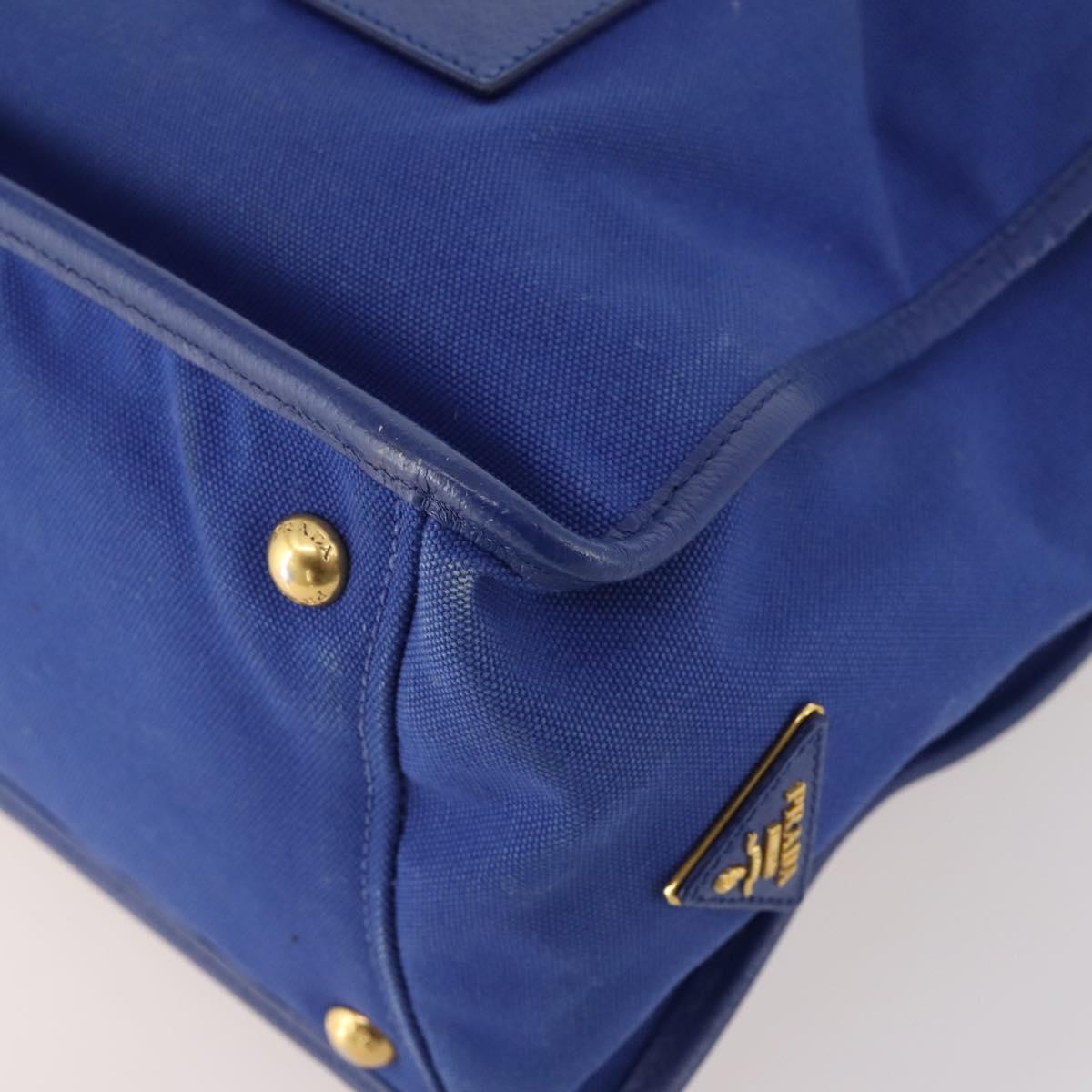 PRADA Hand Bag Leather Canvas 2way Blue Gold Auth BA10762