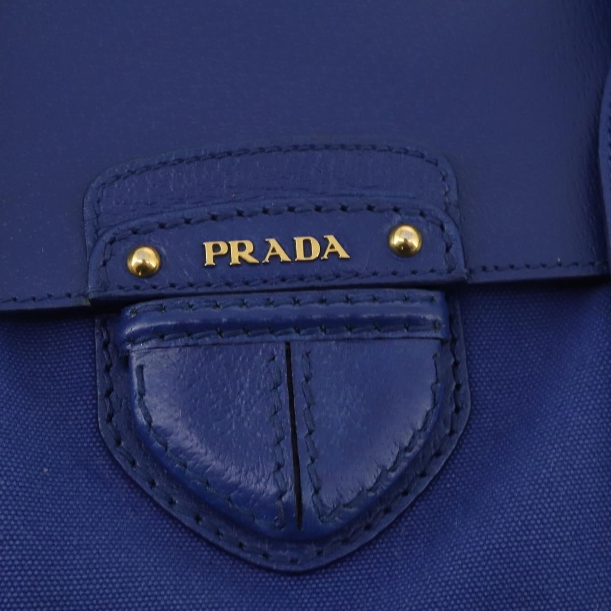 PRADA Hand Bag Leather Canvas 2way Blue Gold Auth BA10762
