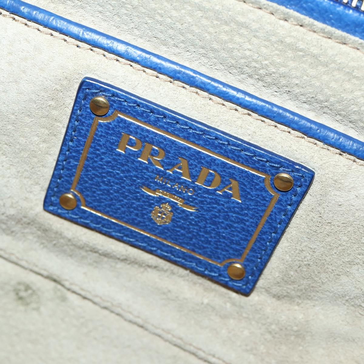 PRADA Hand Bag Leather Canvas 2way Blue Gold Auth BA10762