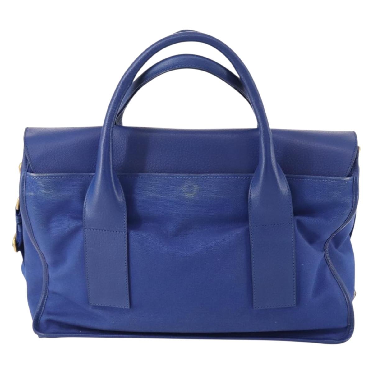 PRADA Hand Bag Leather Canvas 2way Blue Gold Auth BA10762