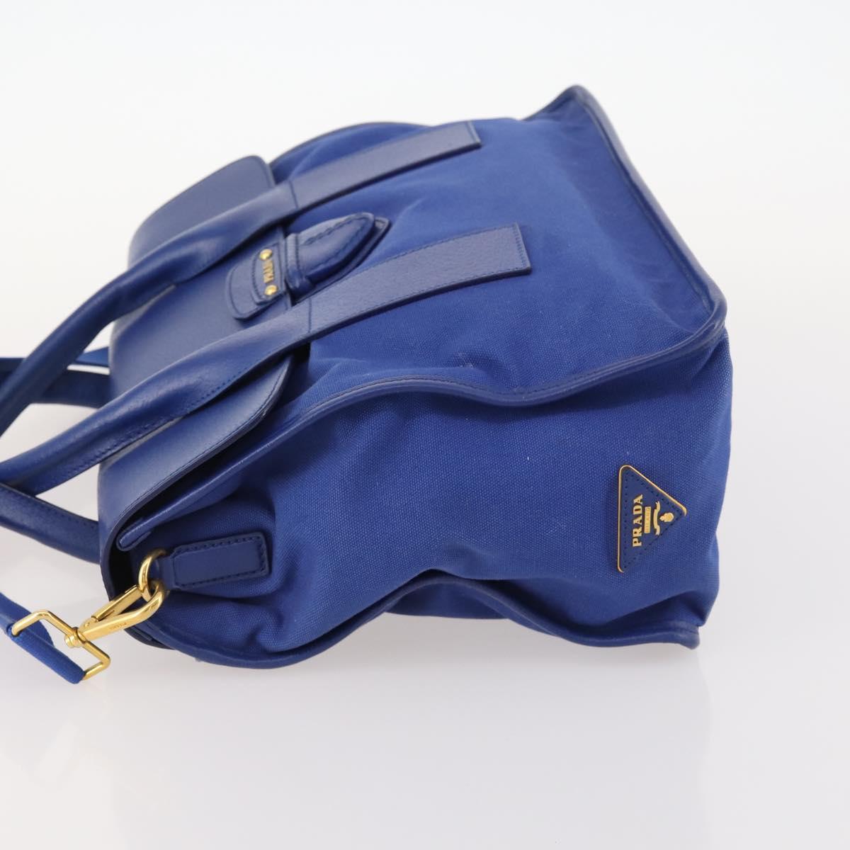 PRADA Hand Bag Leather Canvas 2way Blue Gold Auth BA10762
