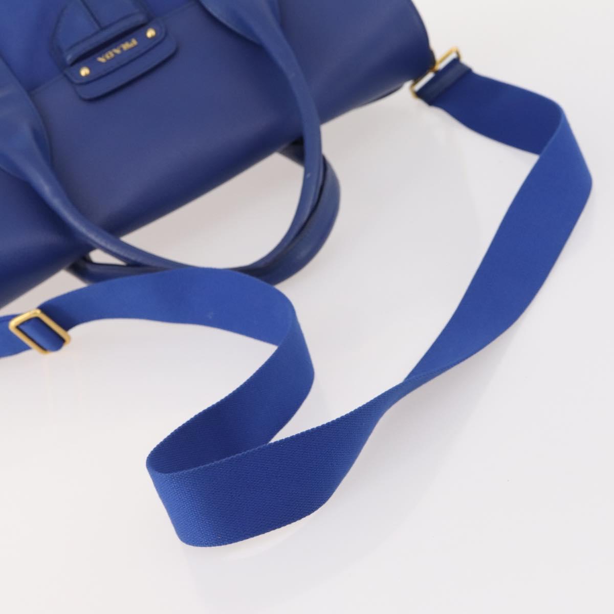 PRADA Hand Bag Leather Canvas 2way Blue Gold Auth BA10762