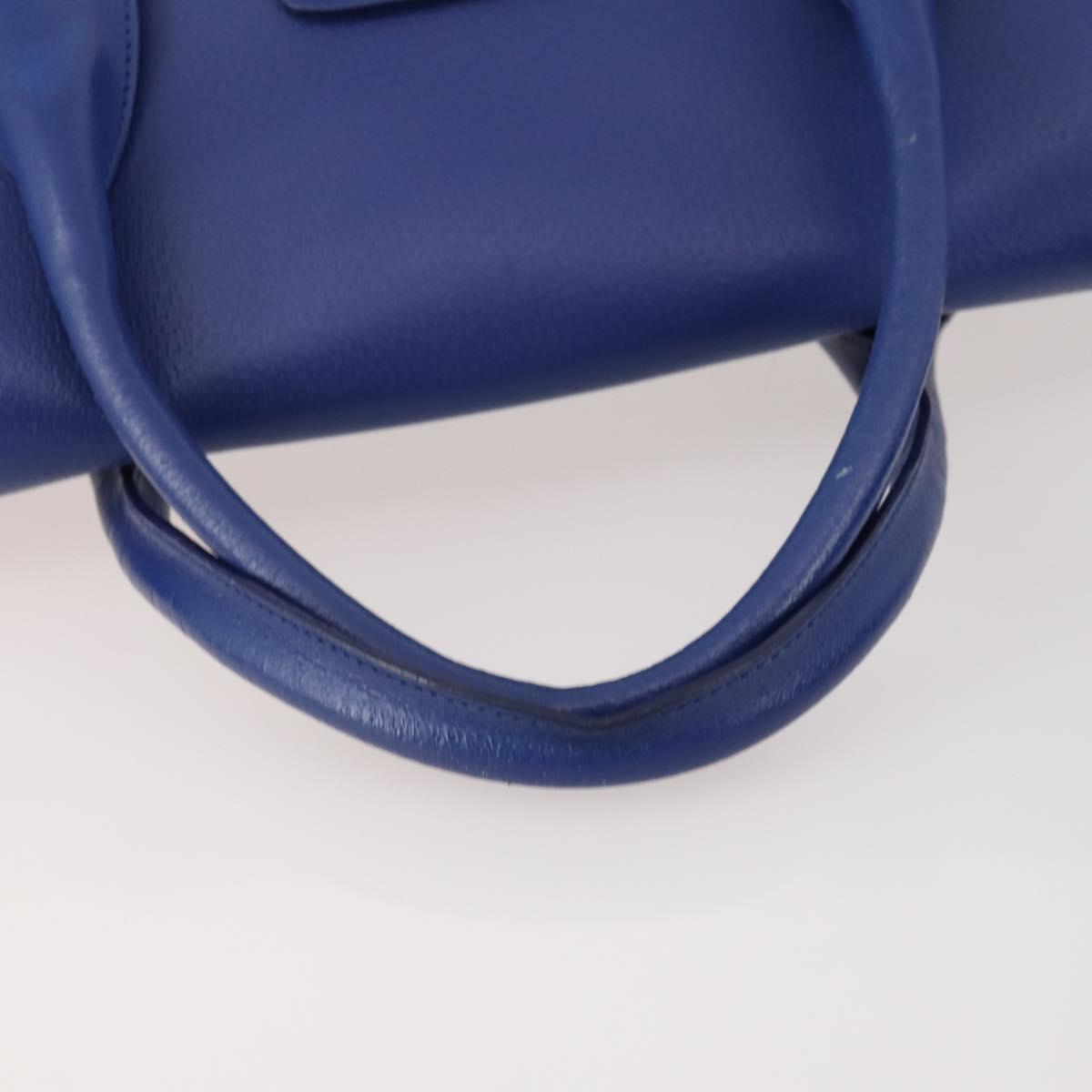PRADA Hand Bag Leather Canvas 2way Blue Gold Auth BA10762