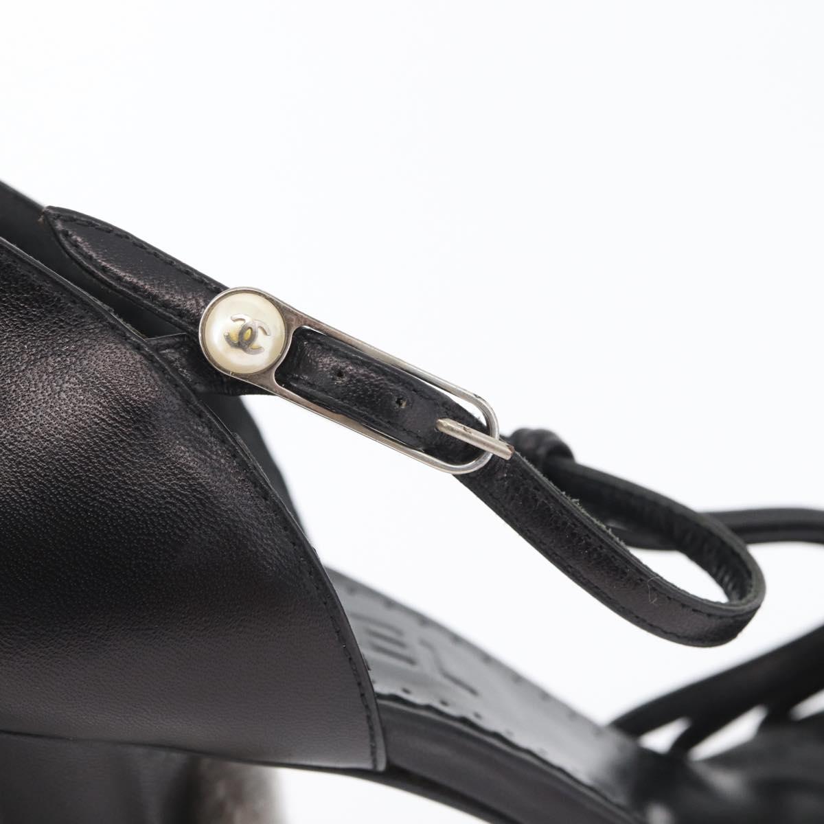 CHANEL Pumps High Heels Leather 35 1/2 Black CC Auth BA10766