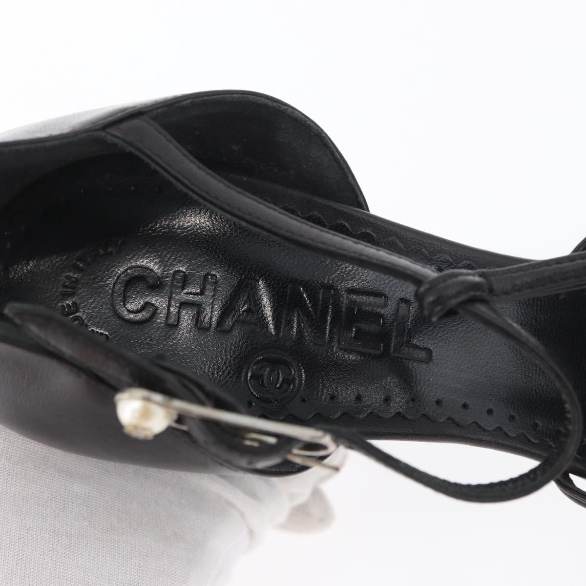 CHANEL Pumps High Heels Leather 35 1/2 Black CC Auth BA10766