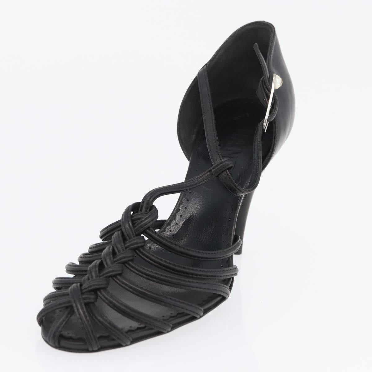 CHANEL Pumps High Heels Leather 35 1/2 Black CC Auth BA10766