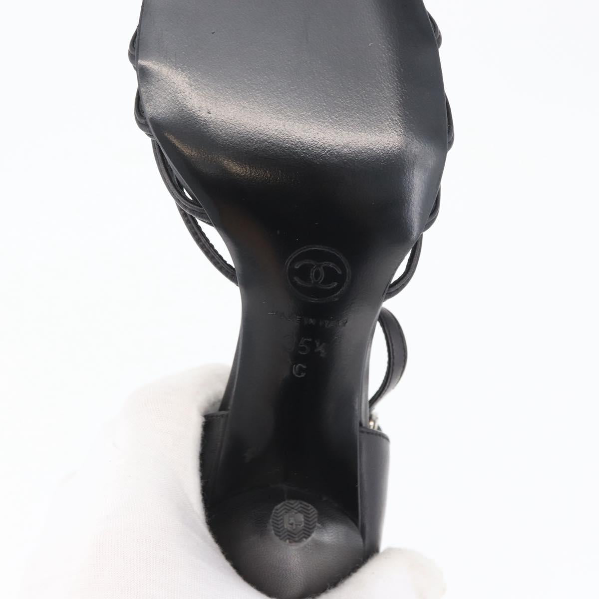 CHANEL Pumps High Heels Leather 35 1/2 Black CC Auth BA10766
