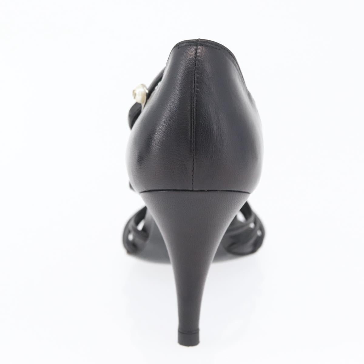 CHANEL Pumps High Heels Leather 35 1/2 Black CC Auth BA10766