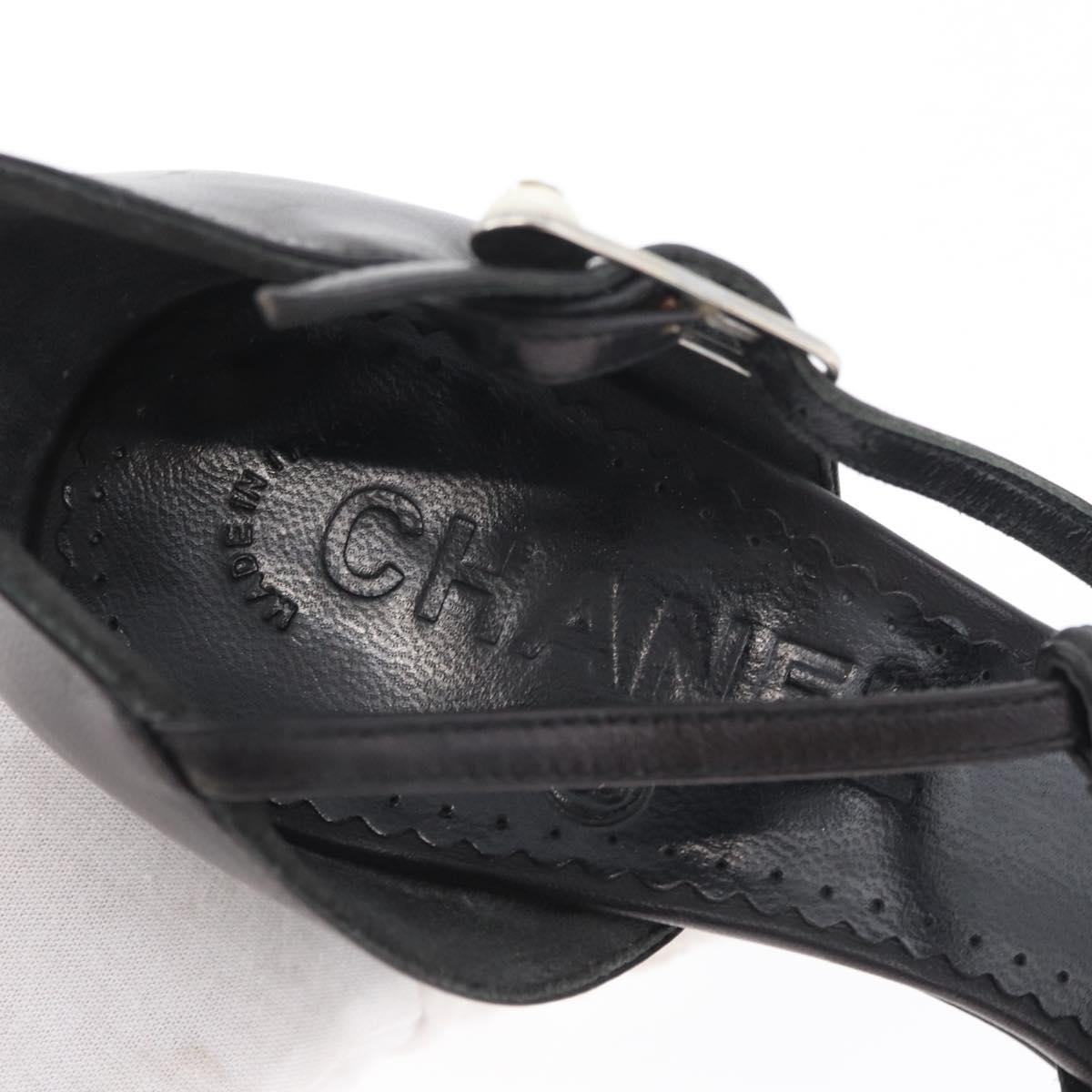 CHANEL Pumps High Heels Leather 35 1/2 Black CC Auth BA10766