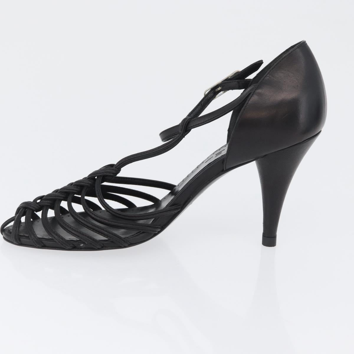 CHANEL Pumps High Heels Leather 35 1/2 Black CC Auth BA10766