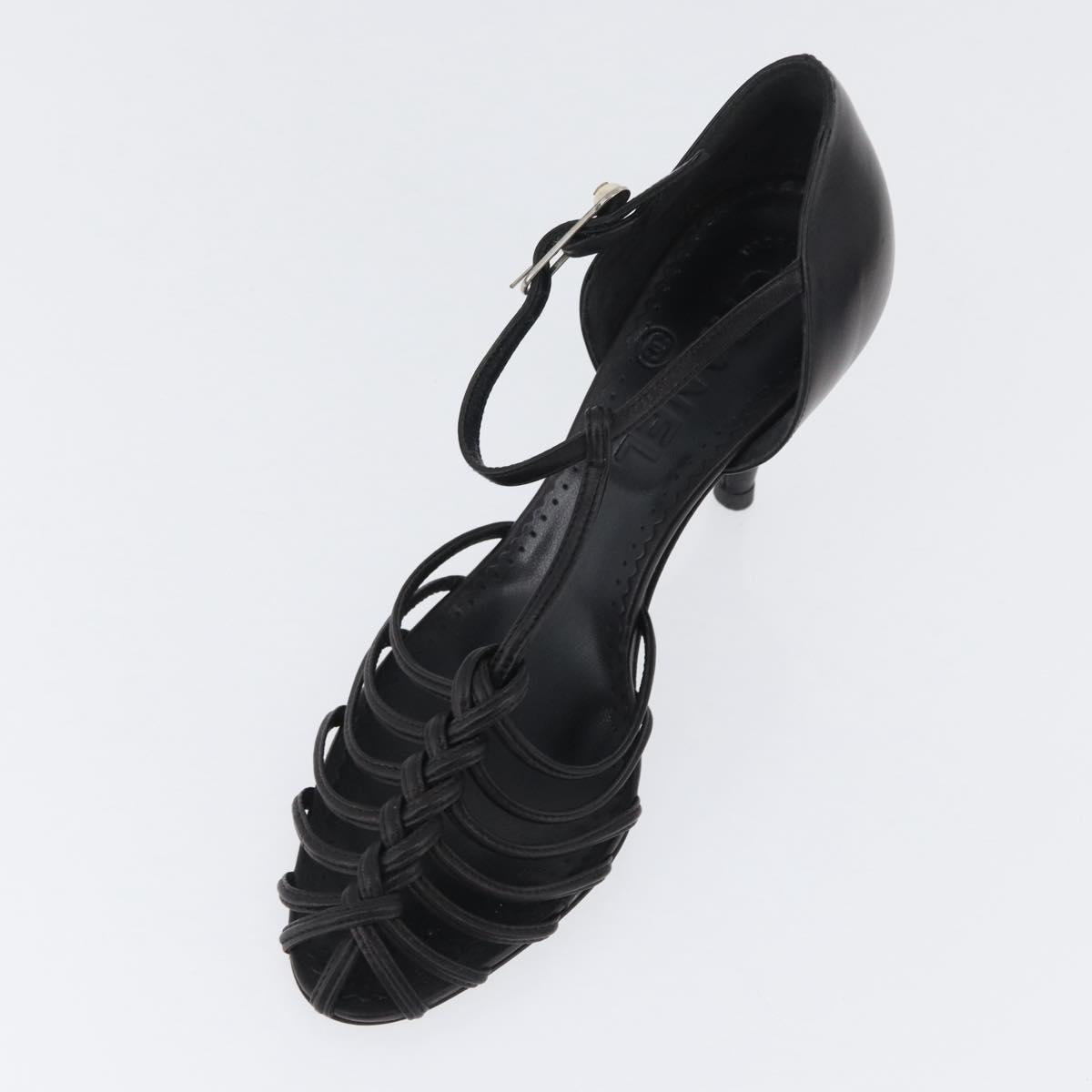 CHANEL Pumps High Heels Leather 35 1/2 Black CC Auth BA10766