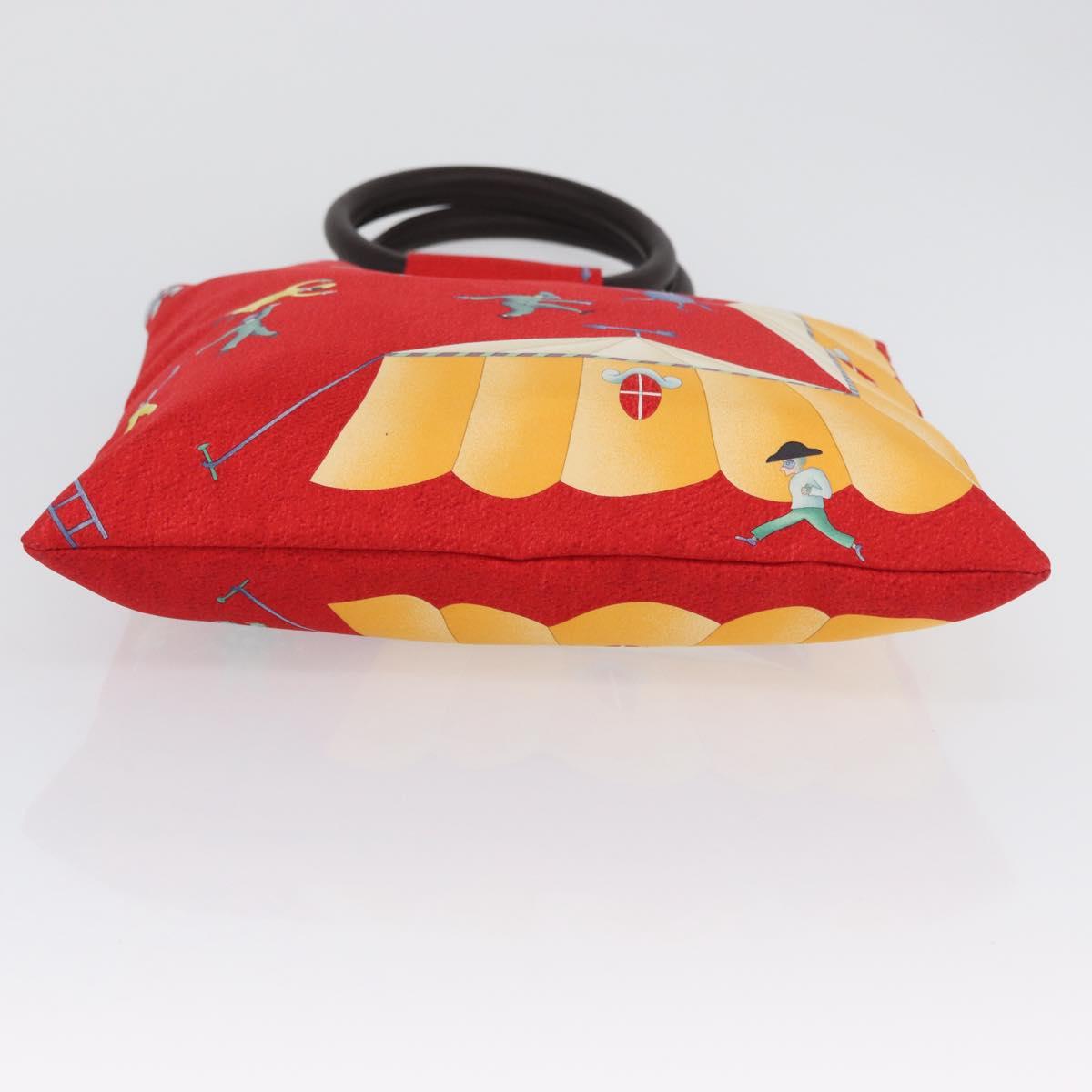 BVLGARI Hand Bag Satin Red Auth BA10772