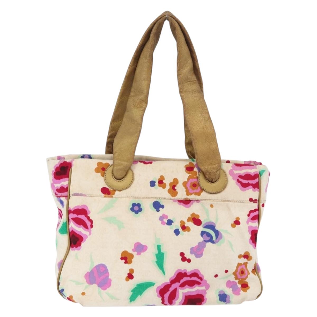 CHANEL Hand Bag Canvas Ivory Gold CC Auth BA10783