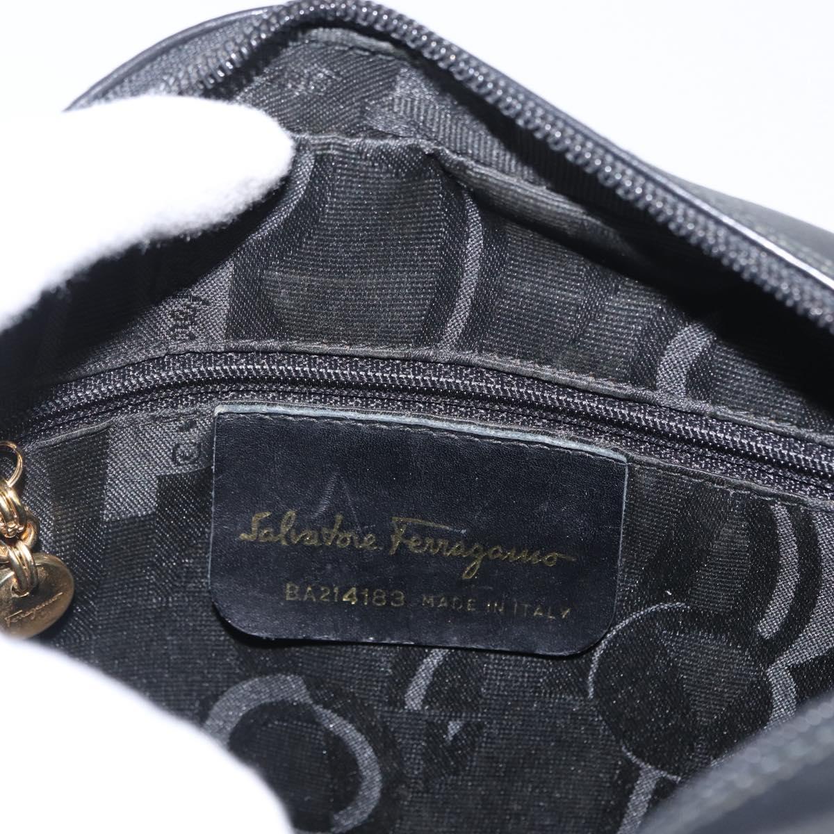 Salvatore Ferragamo Vala Shoulder Bag Leather Black Gold Auth BA10794