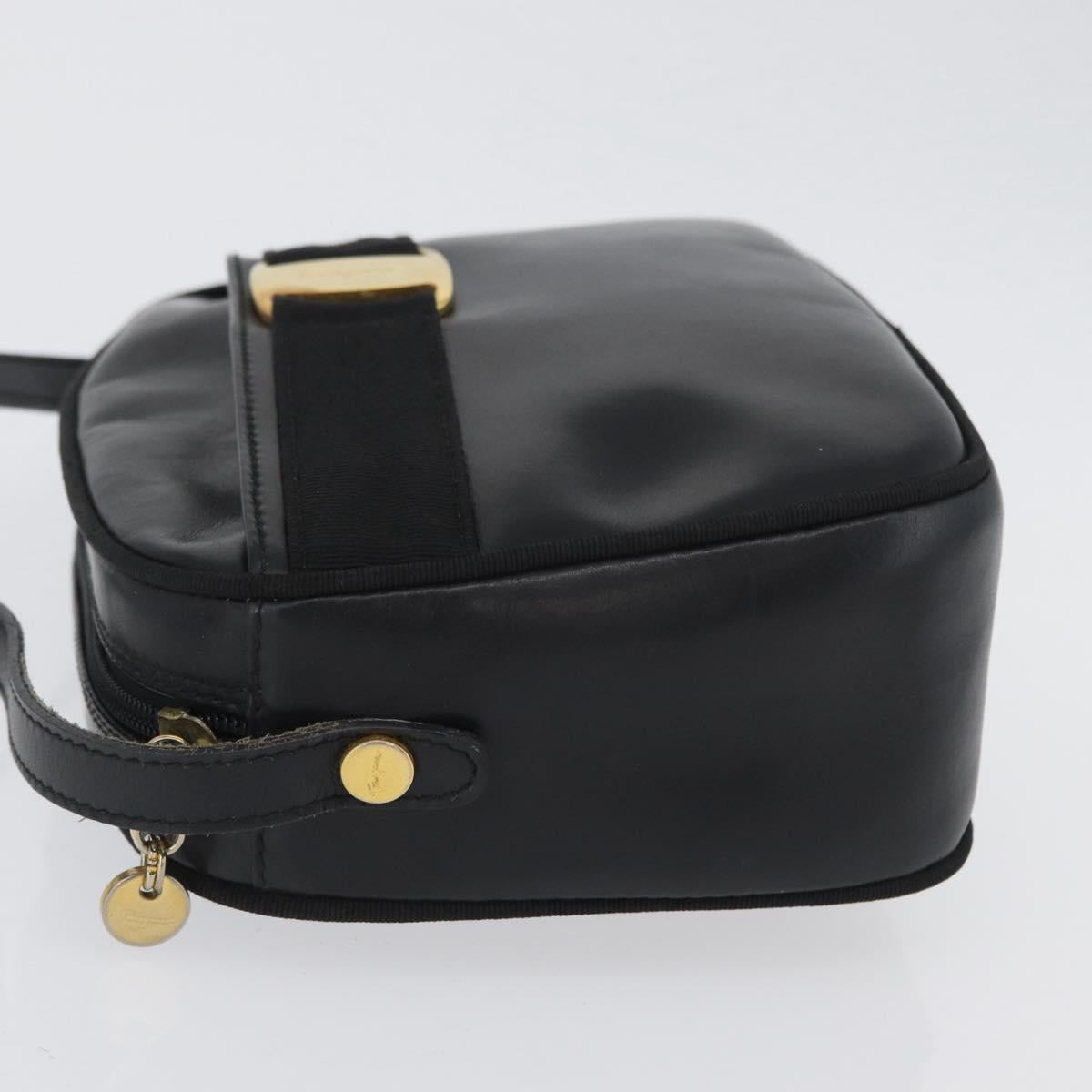 Salvatore Ferragamo Vala Shoulder Bag Leather Black Gold Auth BA10794