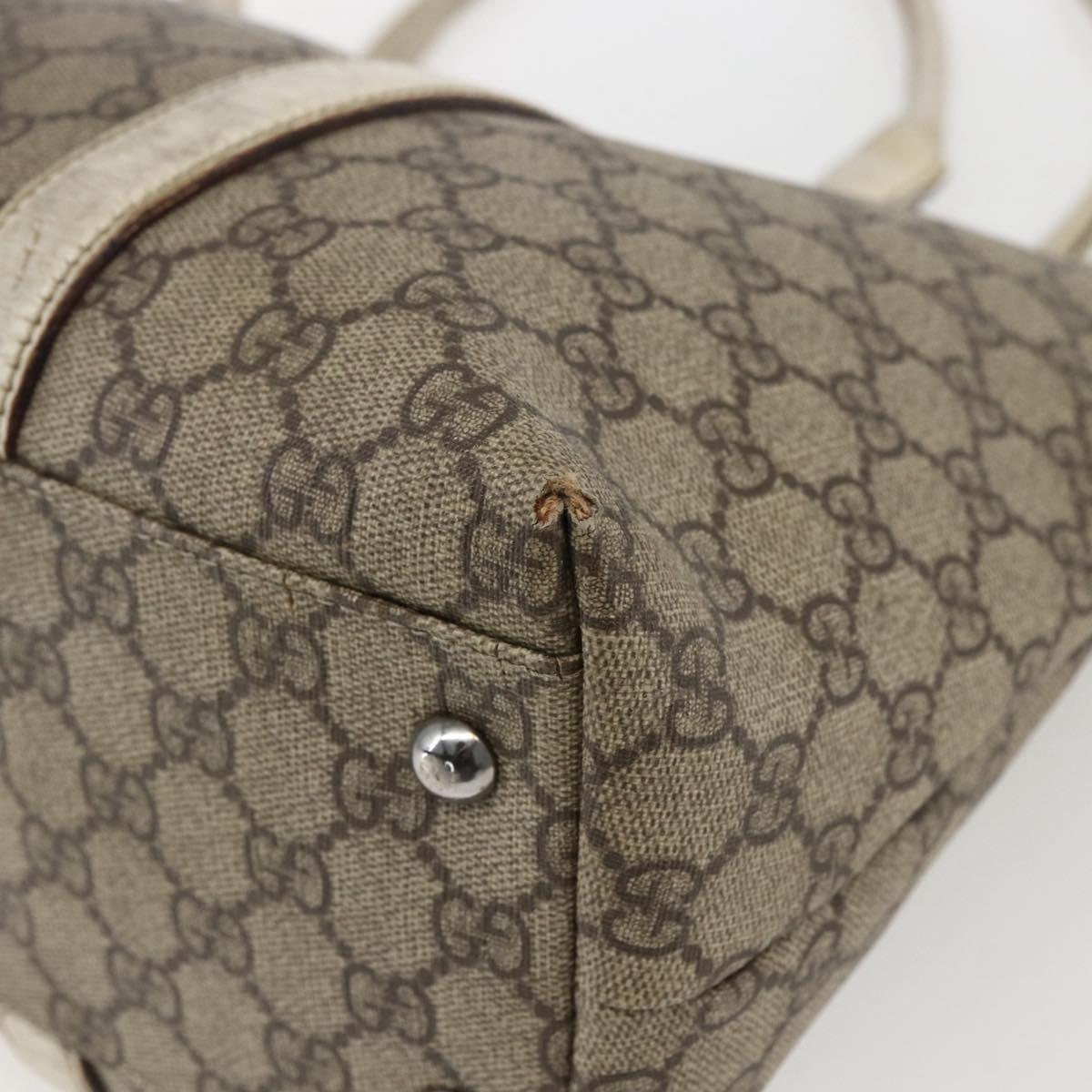 GUCCI GG Supreme Tote Bag PVC Beige Silver 114595 Auth BA10796