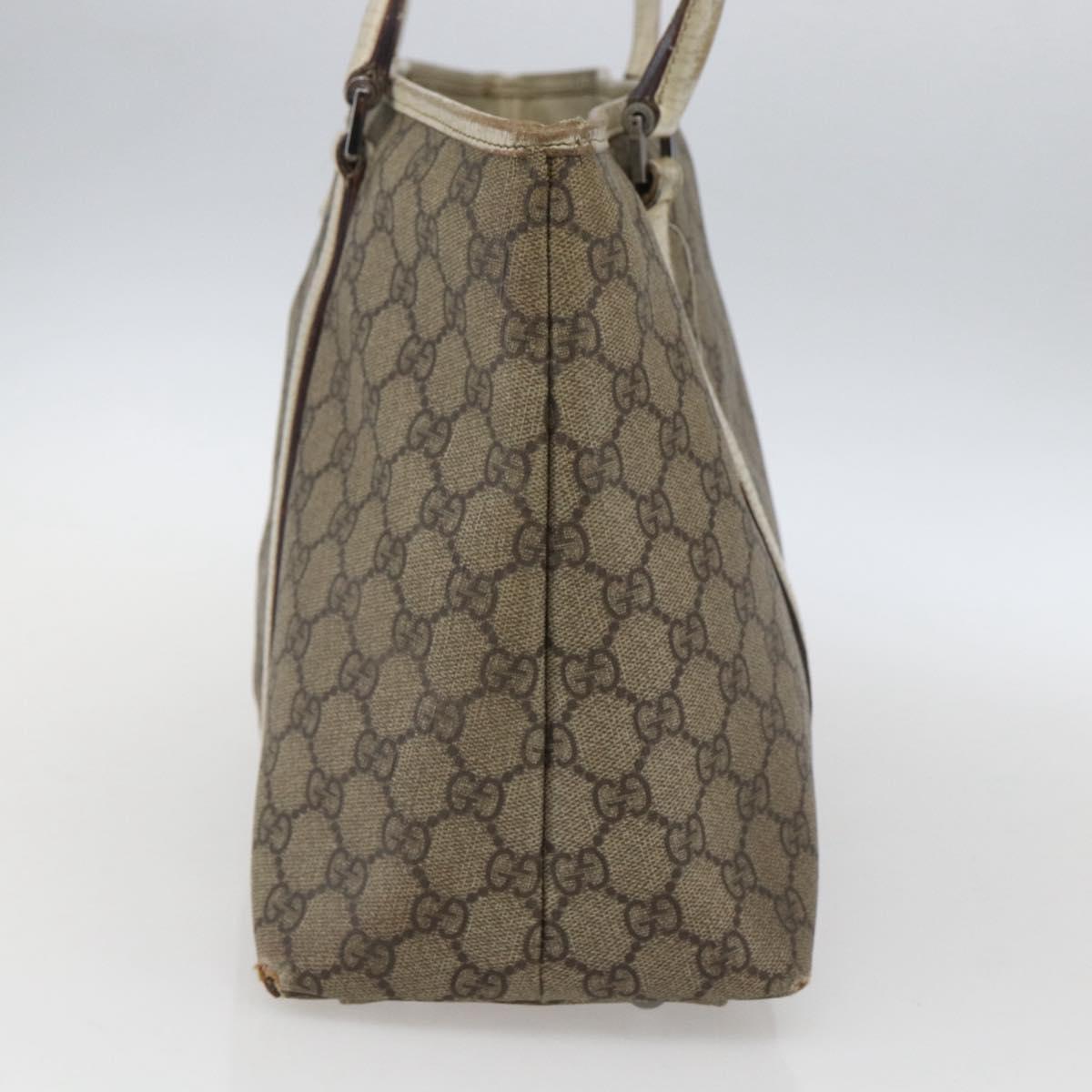 GUCCI GG Supreme Tote Bag PVC Beige Silver 114595 Auth BA10796