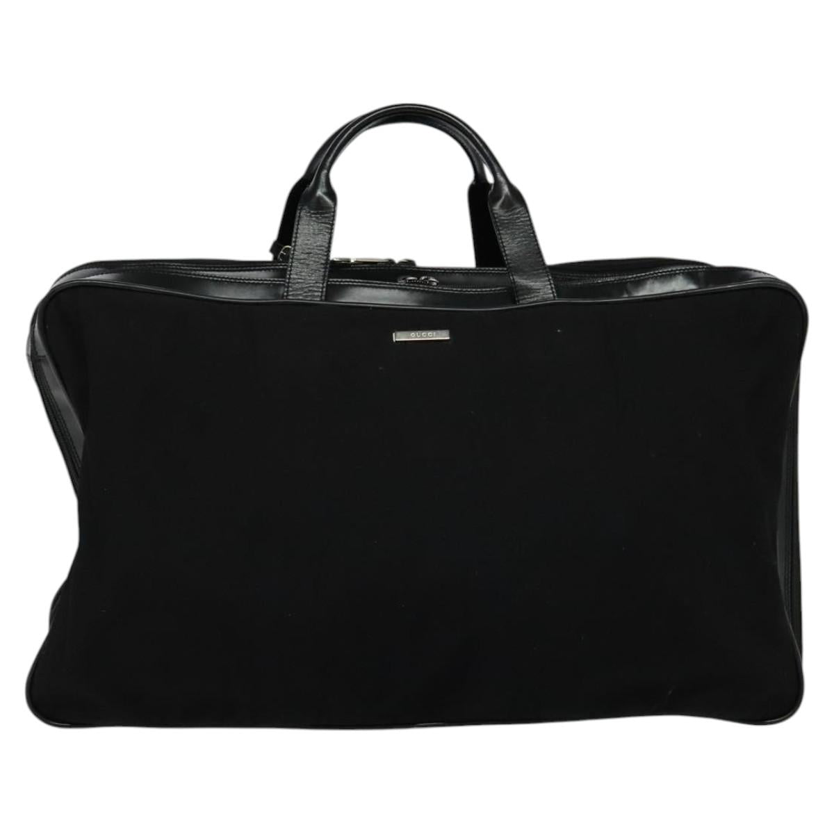 GUCCI Boston Bag Canvas Leather Black Silver Auth BA108