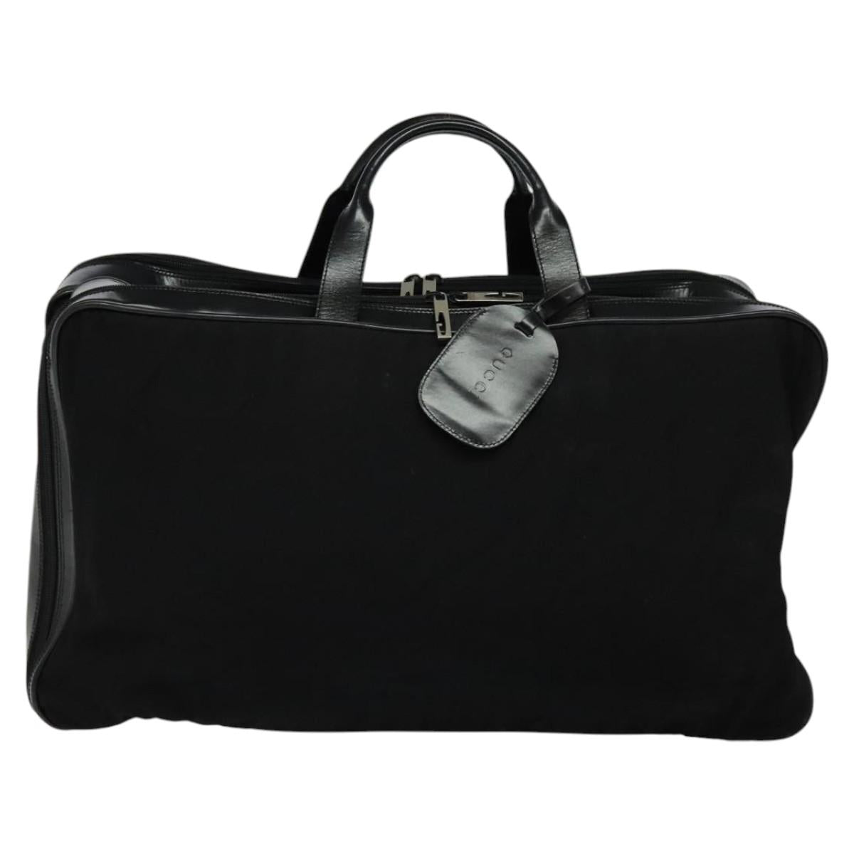 GUCCI Boston Bag Canvas Leather Black Silver Auth BA108