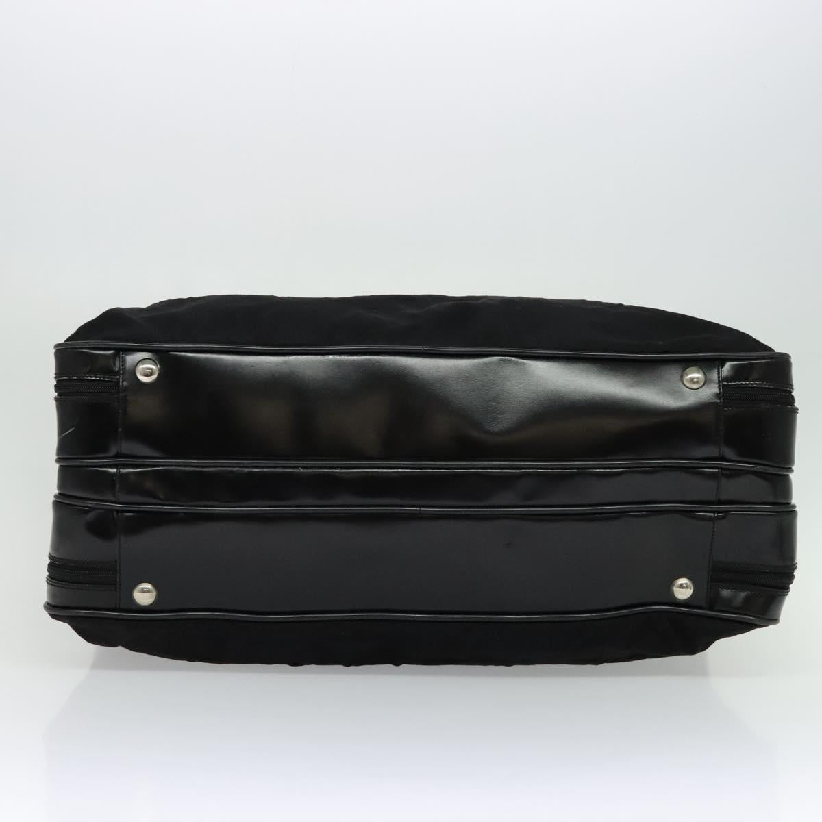 GUCCI Boston Bag Canvas Leather Black Silver Auth BA108