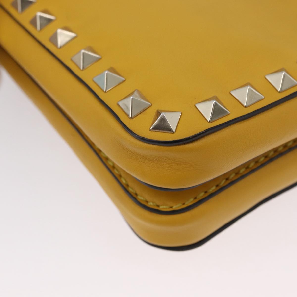 Gianni Versace Rock Studs Shoulder Bag Leather Yellow Gold Auth BA10807