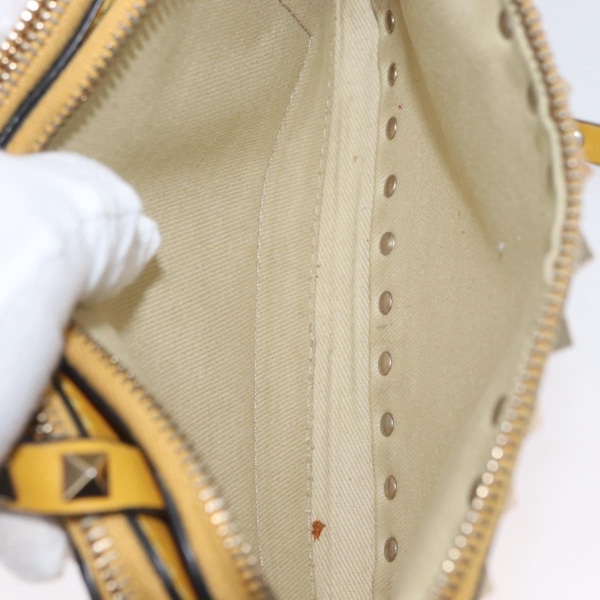 Gianni Versace Rock Studs Shoulder Bag Leather Yellow Gold Auth BA10807