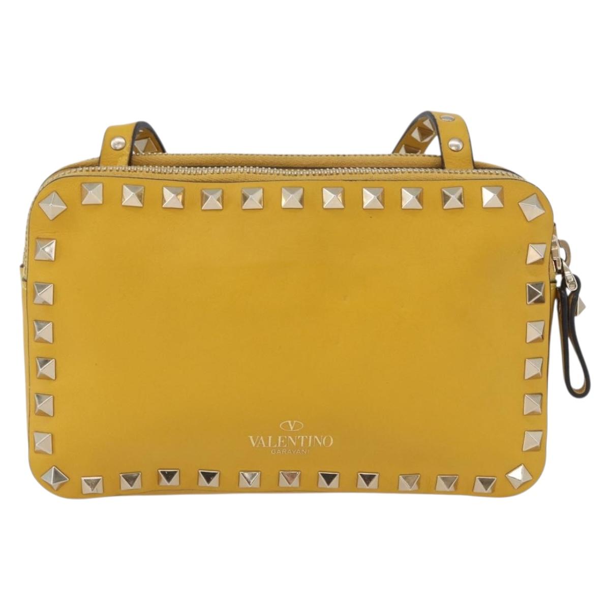 Gianni Versace Rock Studs Shoulder Bag Leather Yellow Gold Auth BA10807