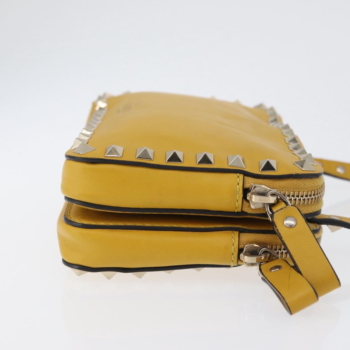 Gianni Versace Rock Studs Shoulder Bag Leather Yellow Gold Auth BA10807