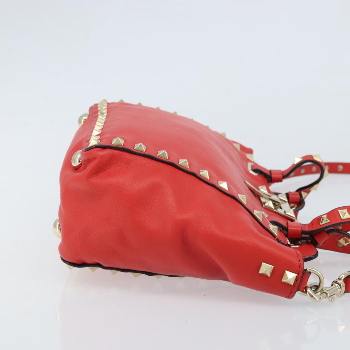 VALENTINO Rock studs Hand Bag Leather 2way Red Gold Auth BA10808