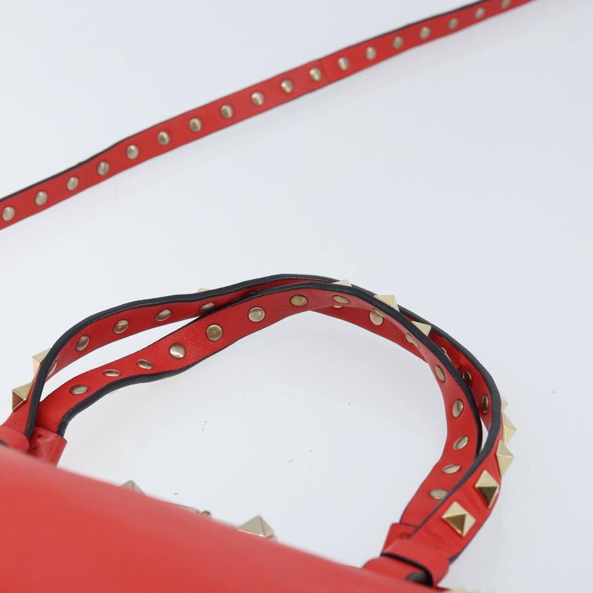 VALENTINO Rock studs Hand Bag Leather 2way Red Gold Auth BA10808