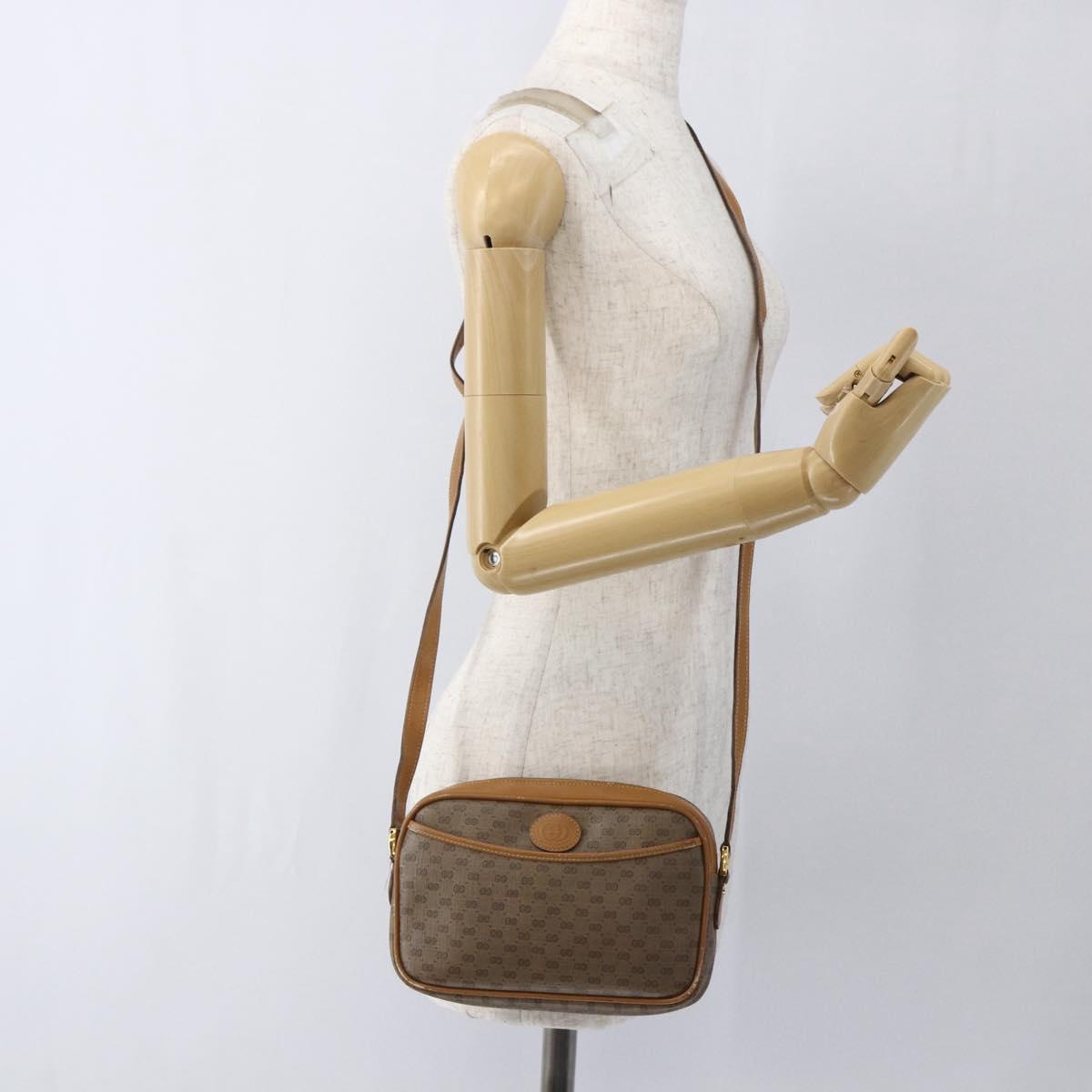 GUCCI Micro GG Supreme Shoulder Bag PVC Beige Gold Auth BA10809