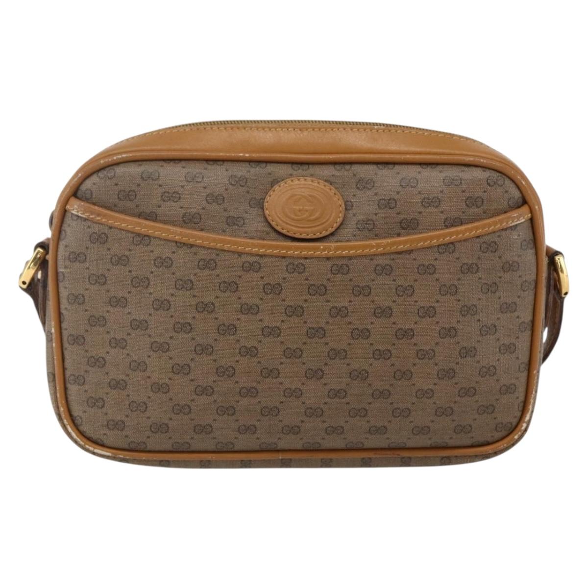 GUCCI Micro GG Supreme Shoulder Bag PVC Beige Gold Auth BA10809