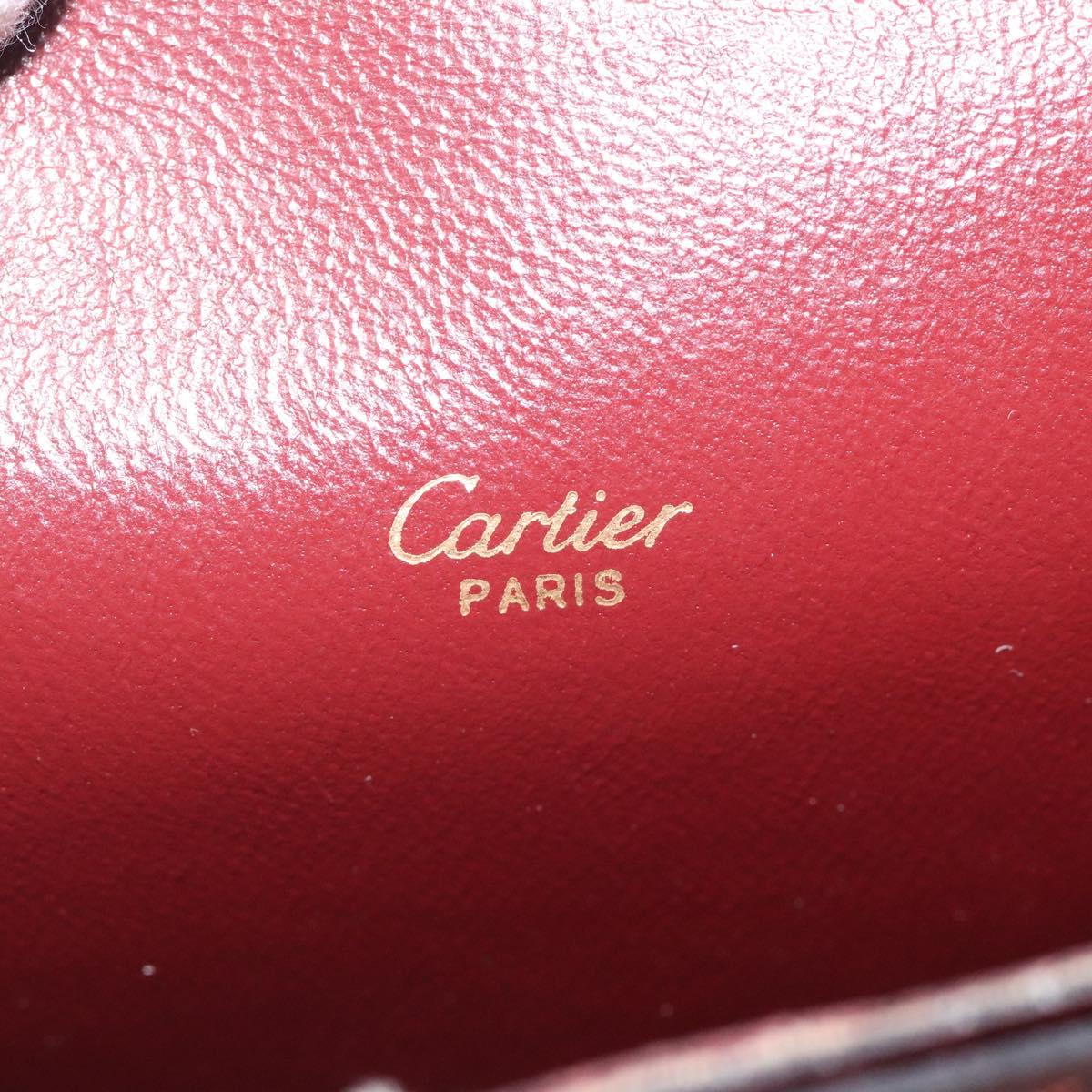 CARTIER Must Line Shoulder Bag Leather Wine Red Gold Auth BA1082