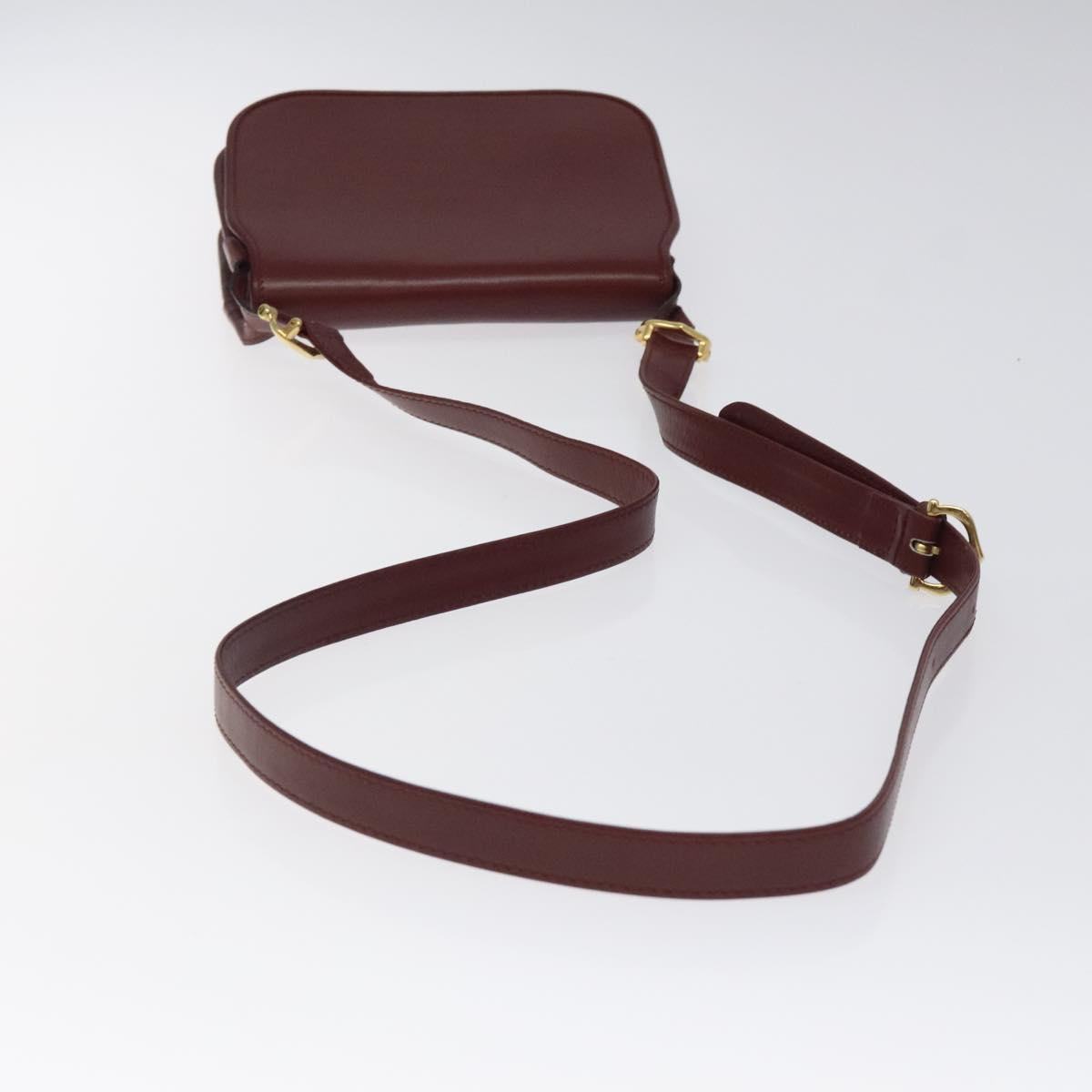 CARTIER Must Line Shoulder Bag Leather Wine Red Gold Auth BA1082