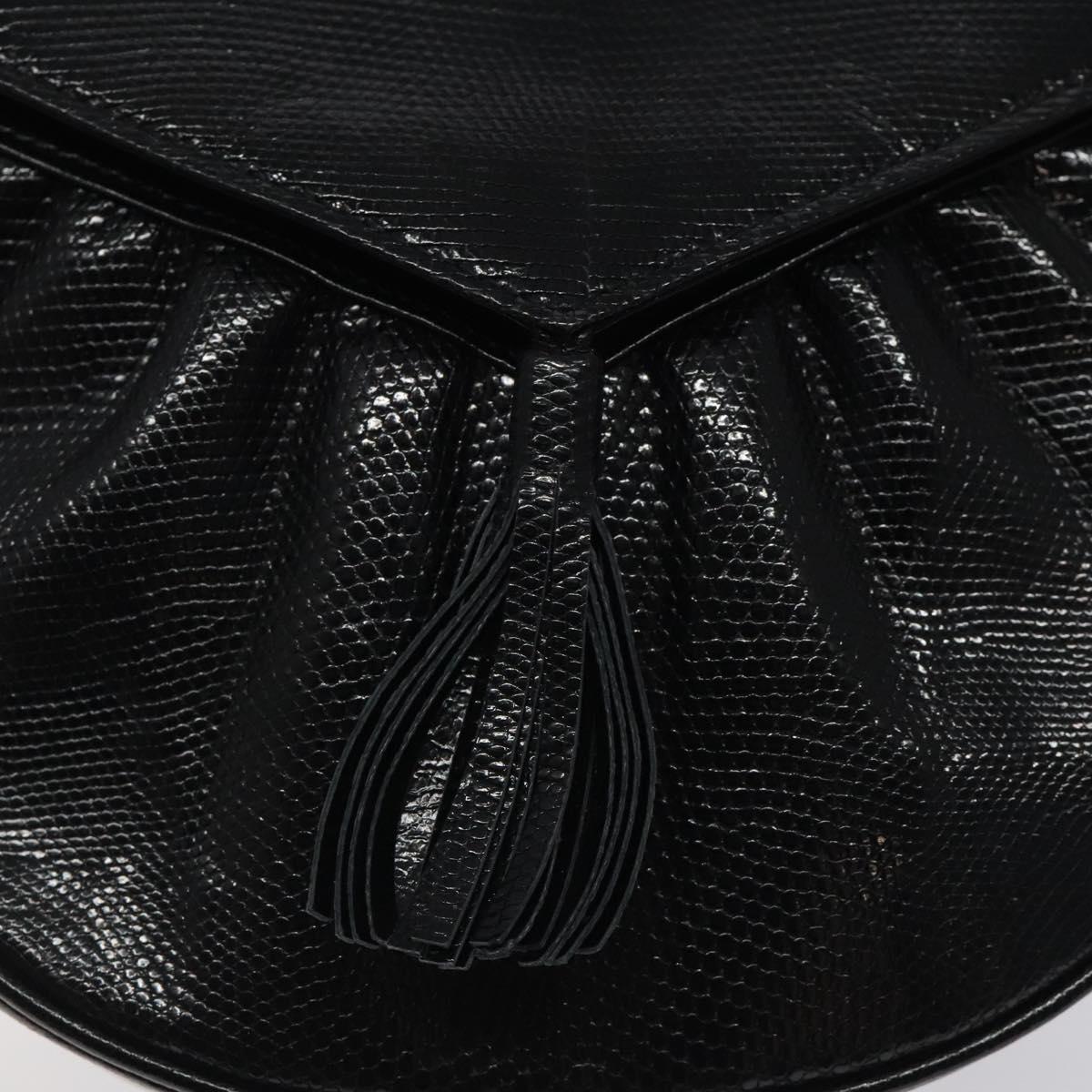 SAINT LAURENT Shoulder Bag Leather Embossed Black Gold Auth BA1084