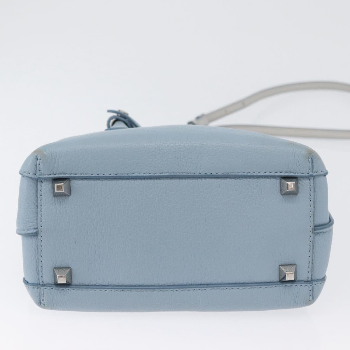 MCM Hand Bag Leather 2way Light Blue Silver Auth BA10842V