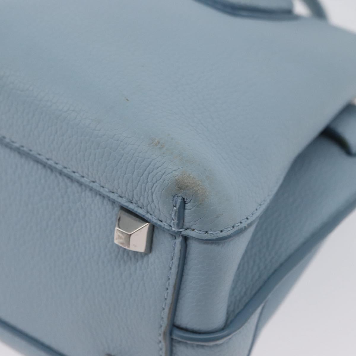MCM Hand Bag Leather 2way Light Blue Silver Auth BA10842V
