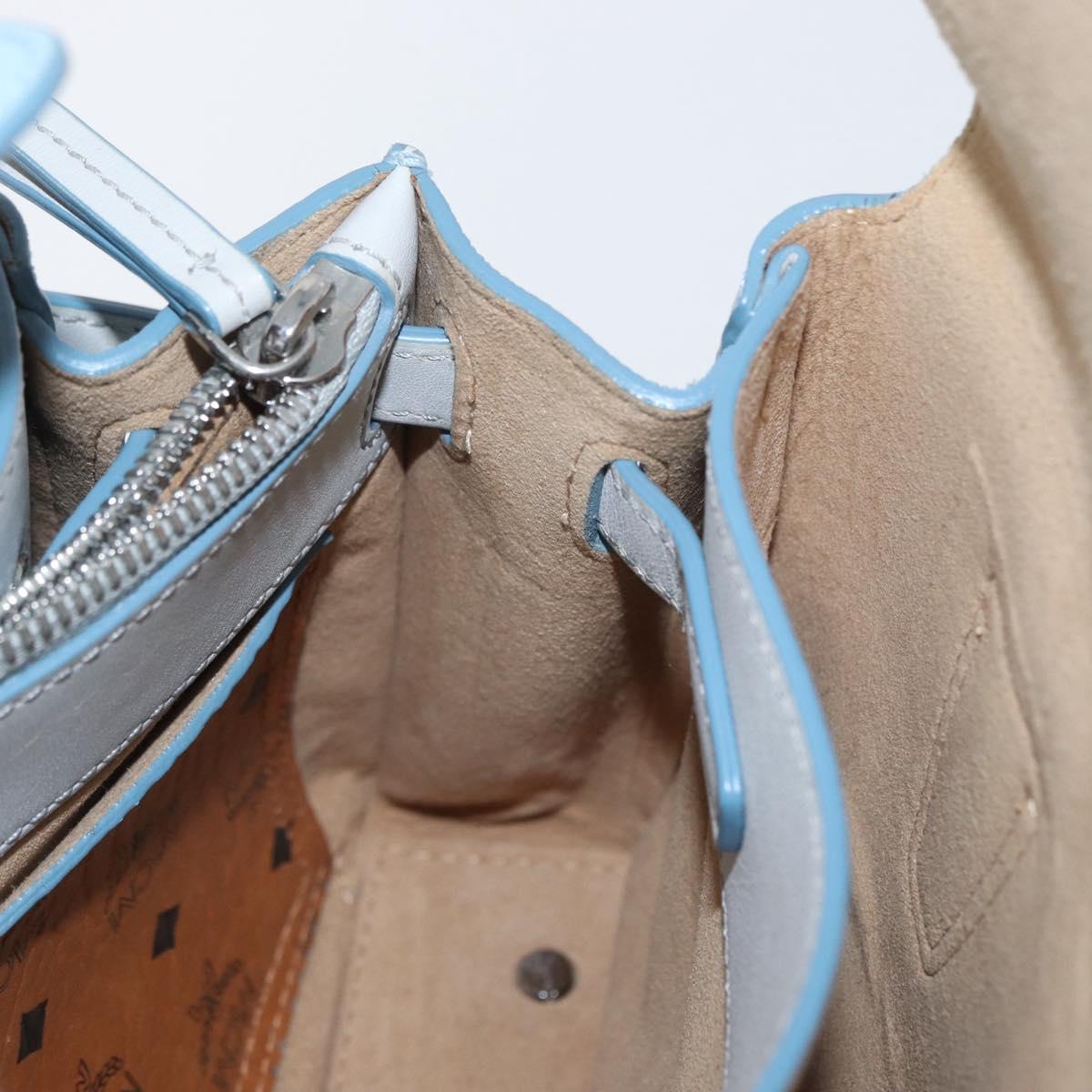 MCM Hand Bag Leather 2way Light Blue Silver Auth BA10842V