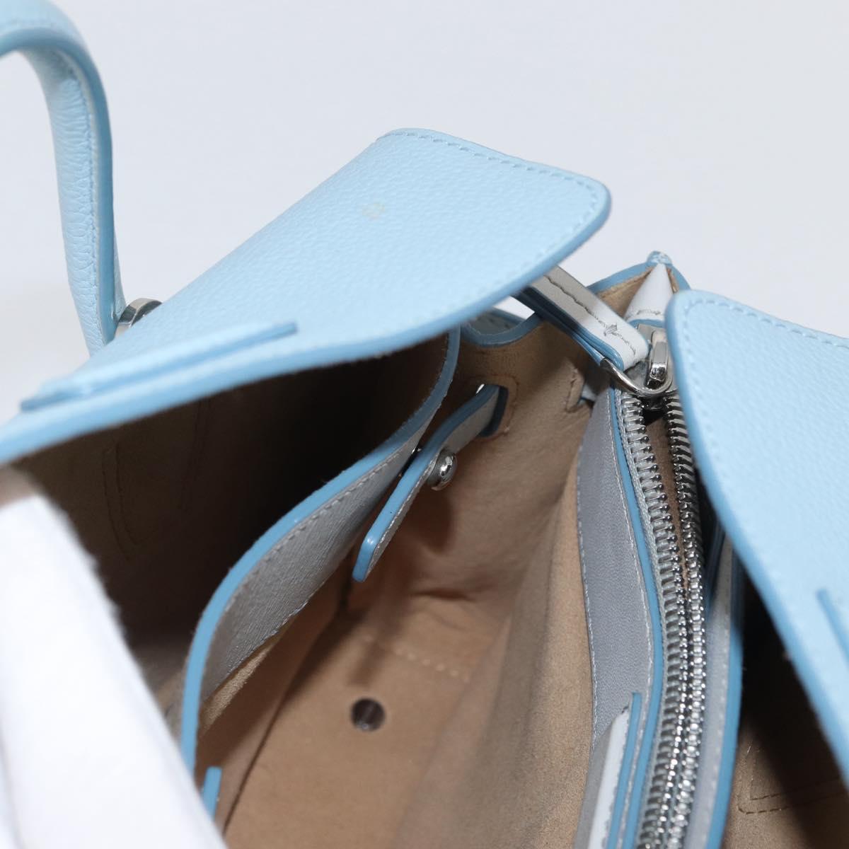 MCM Hand Bag Leather 2way Light Blue Silver Auth BA10842V