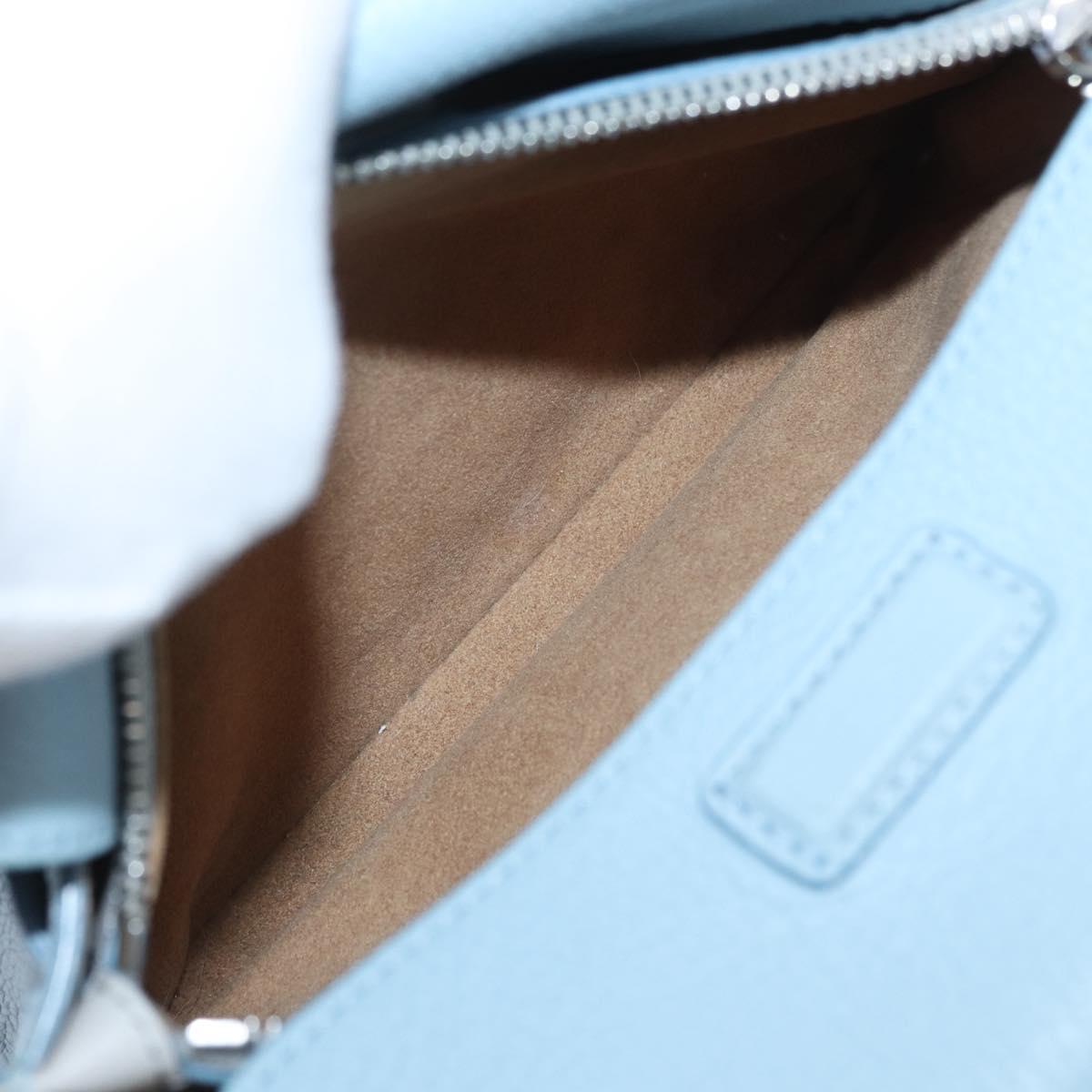 MCM Hand Bag Leather 2way Light Blue Silver Auth BA10842V