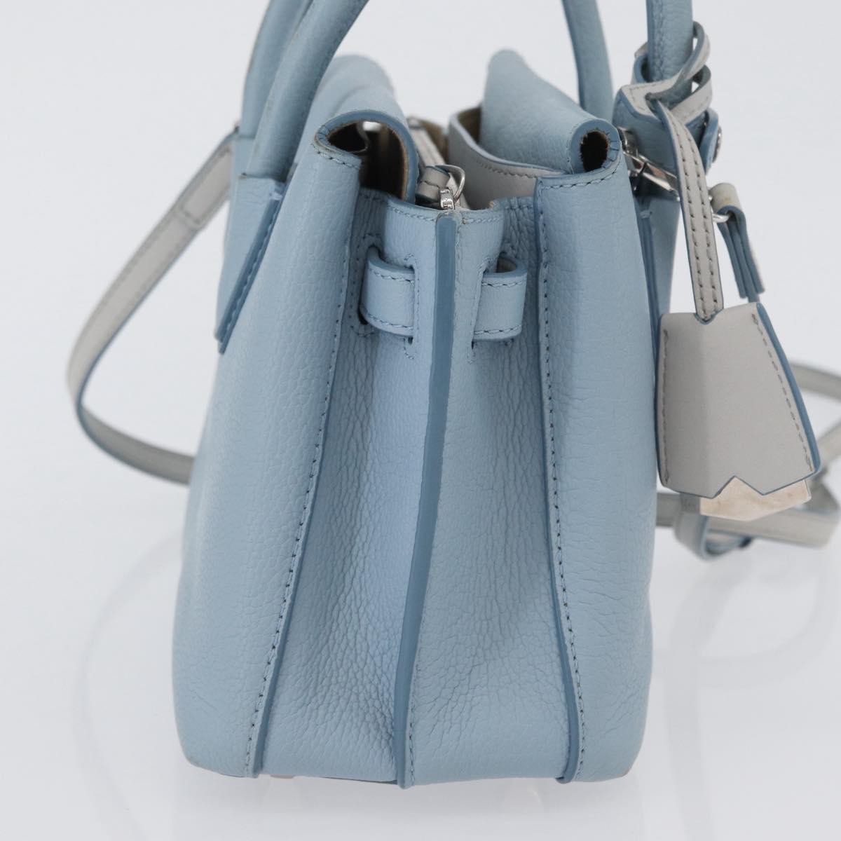 MCM Hand Bag Leather 2way Light Blue Silver Auth BA10842V