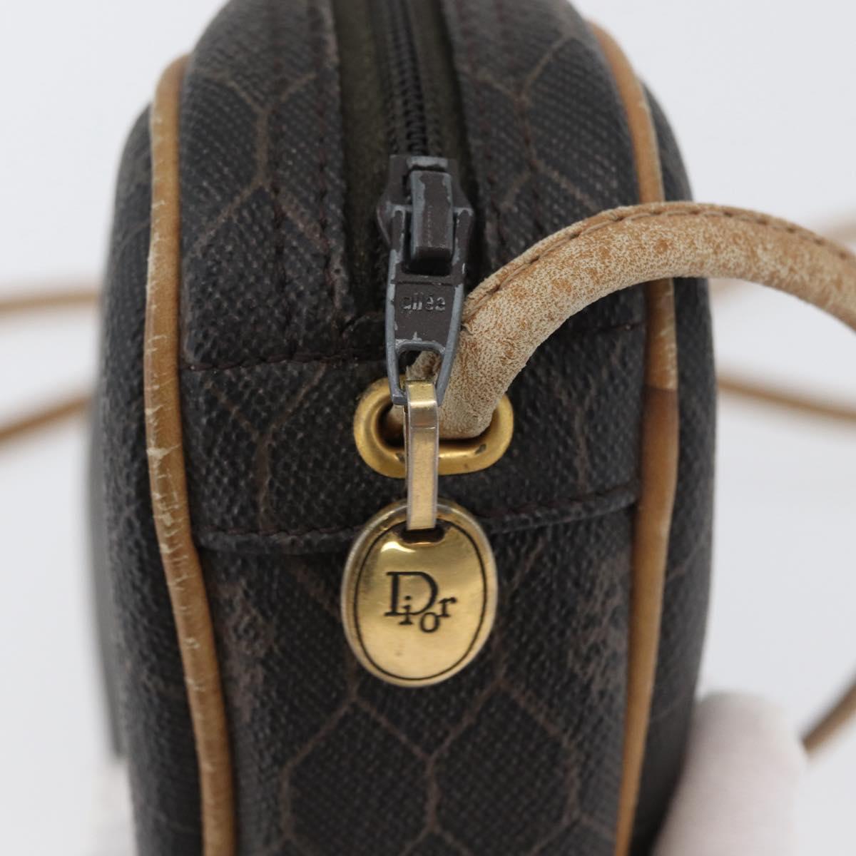 Christian Dior Honeycomb Canvas Shoulder Bag PVC Black Gold Auth BA10846