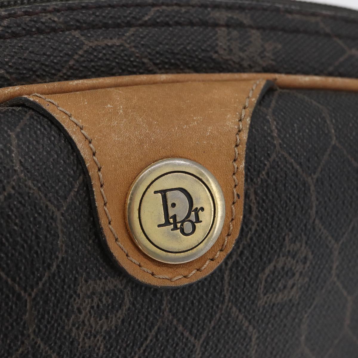 Christian Dior Honeycomb Canvas Shoulder Bag PVC Black Gold Auth BA10846