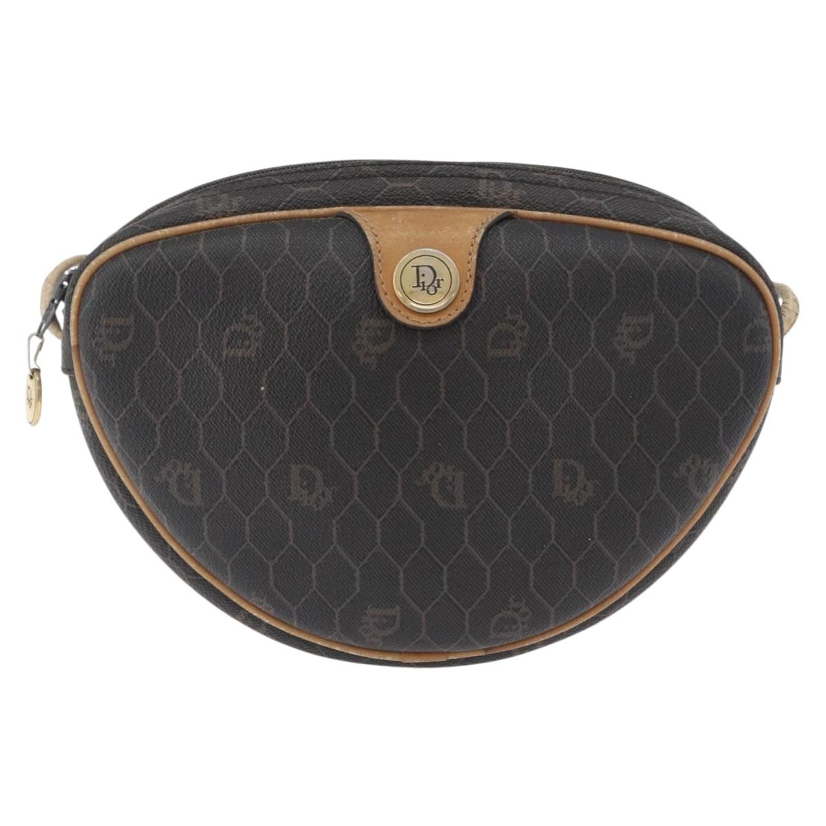 Christian Dior Honeycomb Canvas Shoulder Bag PVC Black Gold Auth BA10846