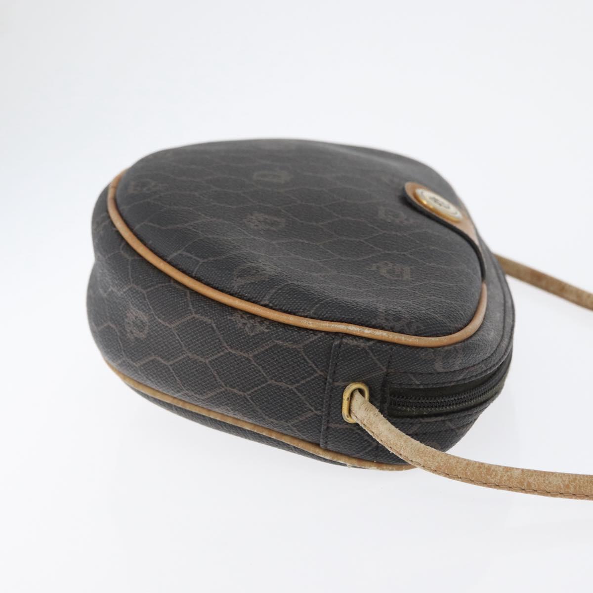 Christian Dior Honeycomb Canvas Shoulder Bag PVC Black Gold Auth BA10846