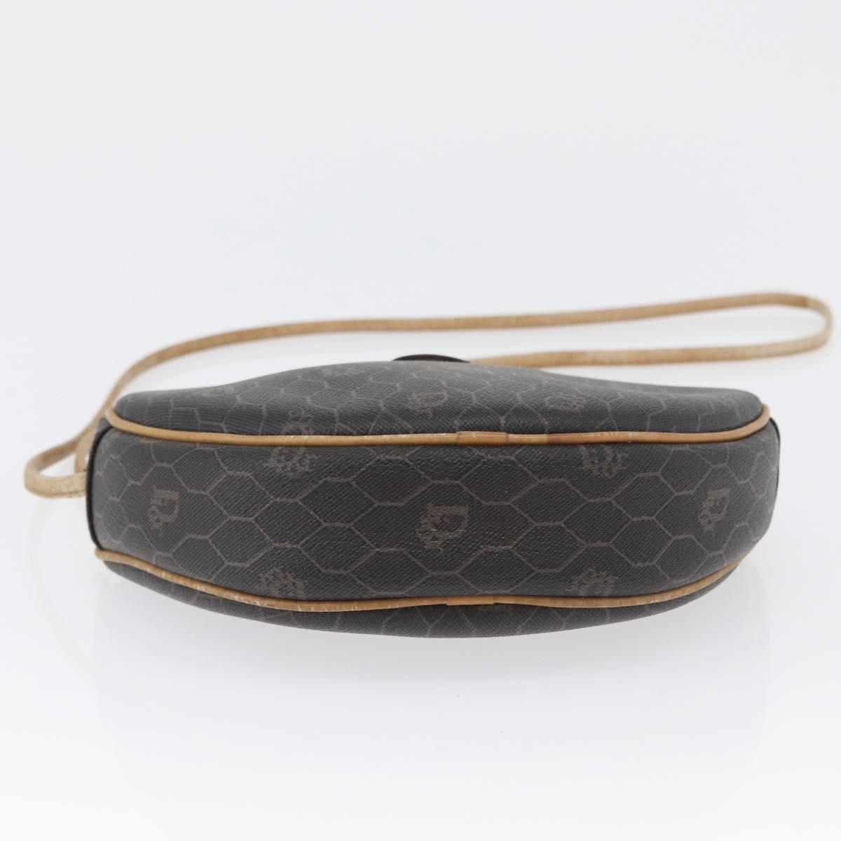 Christian Dior Honeycomb Canvas Shoulder Bag PVC Black Gold Auth BA10846